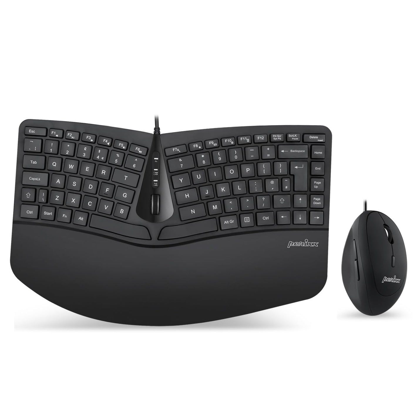 Perixx Periduo-406, Wired Mini Ergonomic Split Keyboard and Vertical Mouse Combo with Adjustable Palm Rest and Membrane Low Profile Keys, UK Layout